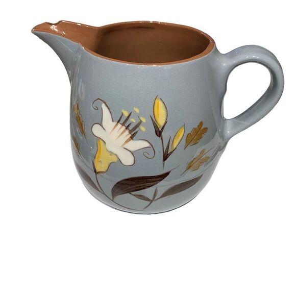 Stangl Pottery VNTG 50s Trenton, NJ “Golden Harvest” Hand-paint Pitcher Blue MCM - Picture 7 of 11